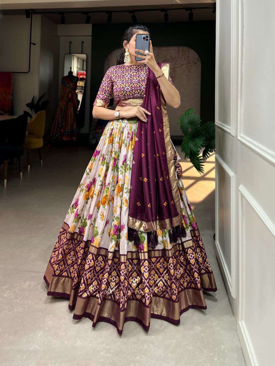 Women's Luxurious Tussar Silk Lehenga Choli with Intricate Prints & Can-Can Flair - Image 5